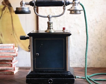Telefone antigo Jydsk preto com manivela, c. 1900