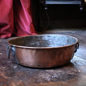 Franse antieke vertinde koperen pan uit begin 19e eeuw - 33 cm