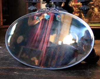 Oval Art Deco  Bevelled Floral Wall Mirror - 43 x 68 cm