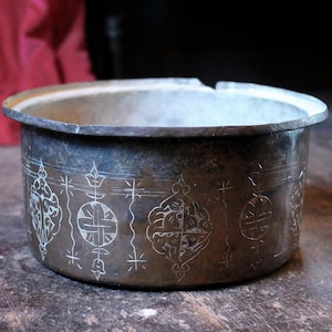 Large Antique Middle Eastern Engraved Bronze Bowl
