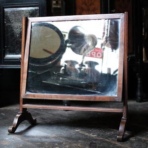 Large Antique Mahogany Swing Mirror with Original Glass – 19th Century Dressing Table Mirror