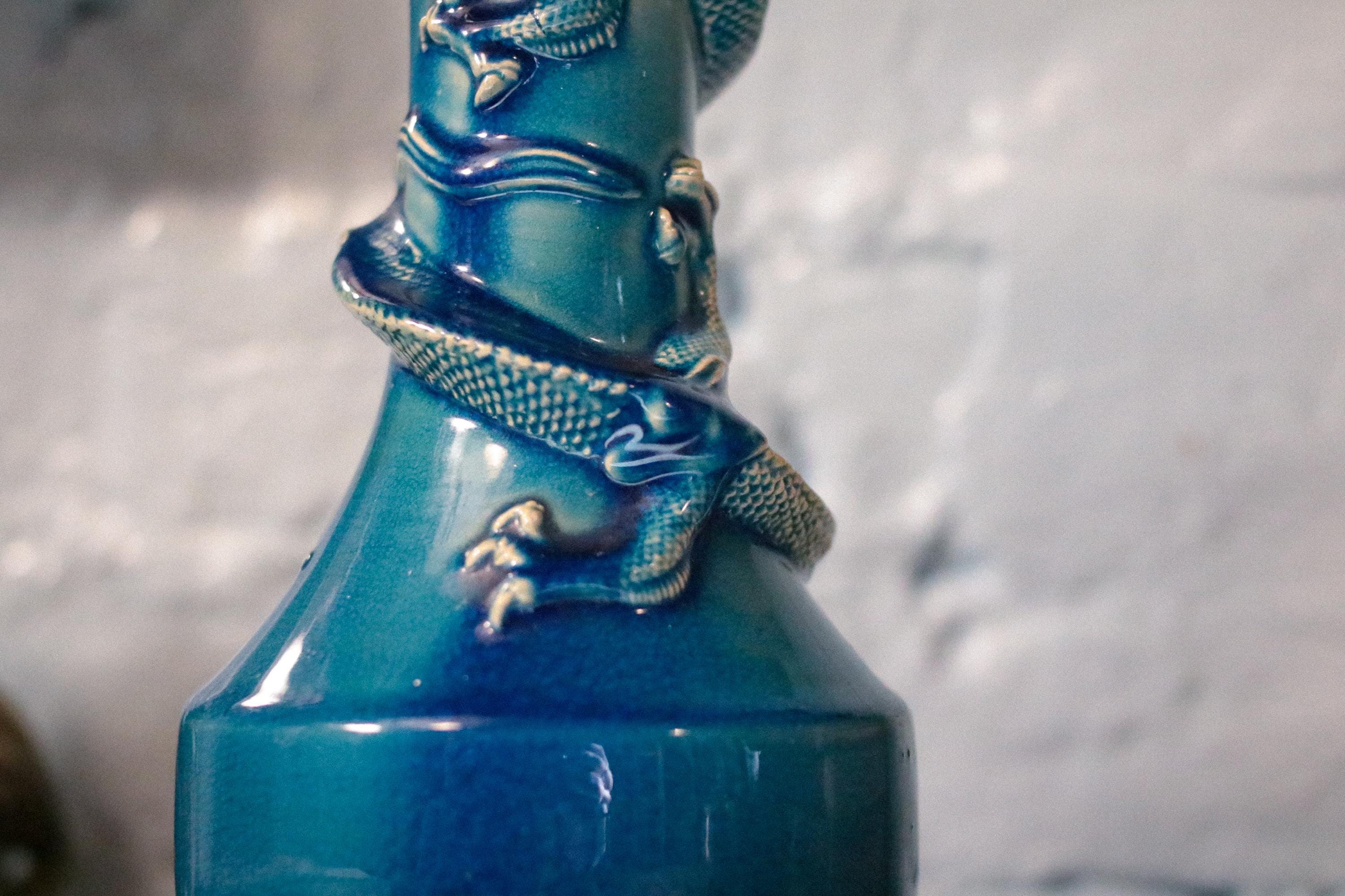 Antique Japanese Blue Porcelain Dragon Vase - Etsy