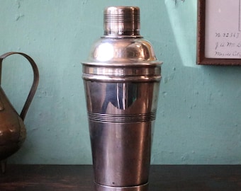 Vintage Art Deco Silver-Plated Cocktail Shaker - Three Piece Barware - 8.3" Tall