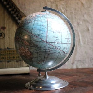 Antike C.1920 Art Deco Chrom Terrestrial Globe Webber Easto Co.