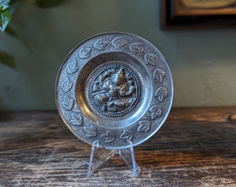 Antique Indian Hindu Copper Engraved Charger / Plate - Ganesh