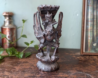 ヴィンテージのバリ島産黒檀製ヴィシュヌ神ガルーダ彫刻：手彫りの