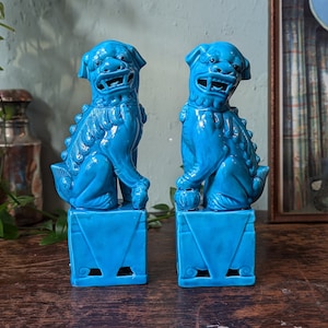 Vintage Polychrome Glazed Porcelain Foo Dogs or Foo Lions