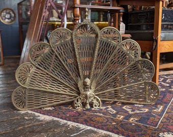 Vintage Peacock Brass Firescreen