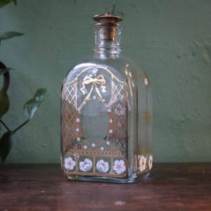 Holmegaard Christmas Bottle – 1980s Hand-Painted Glass Decanter with Stopper – 8&quot;