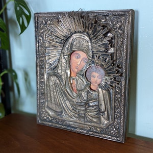 Russian Store - Russian Icon - Our Lady of Smolensk in brass oklad