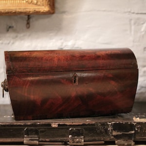 Antique Victorian Flame Mahogany Dome Top Tea Caddy
