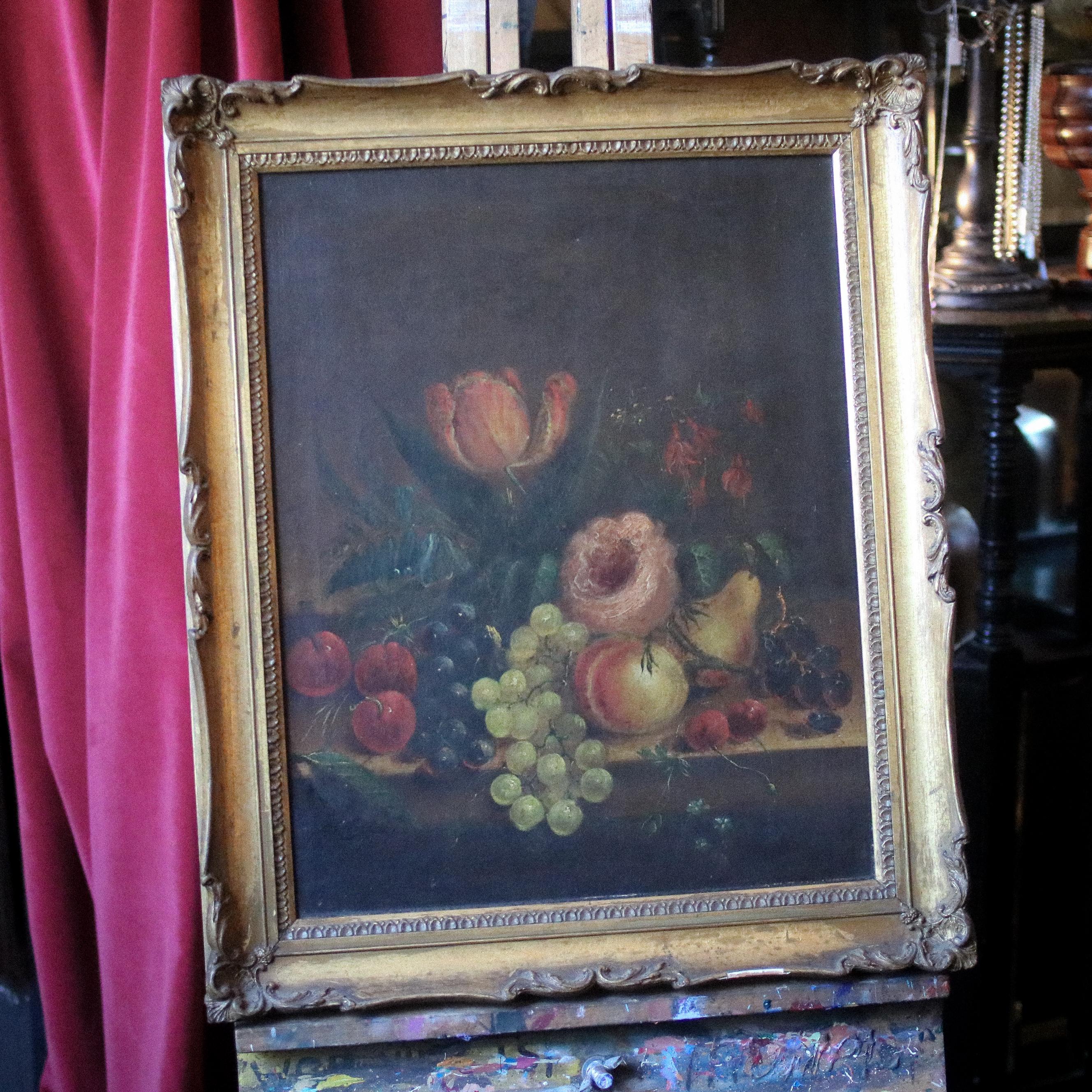 19th.C Danish School Floral Still Life Oil Painting  - 19.5" x 23.25"