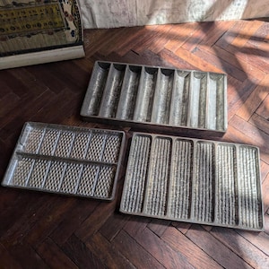 Set of 3 Vintage Industrial Chocolate Moulds – Ribbed & Diamond Patterned – c.1930s
