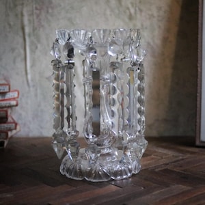 Antique Victorian Lustre Vase With Crystal Droplets