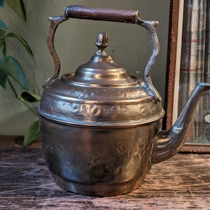 Antique Etched Copper and Brass Kettle / Teapot