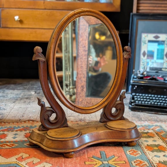 Victorian Mahogany Swing Dressing Table Mirror With Oval Plate, Scroll Supports & Twin Lidded Trinket Wells - Etsy Victorian Mahogany Swing Dressing Table Mirror With Oval Plate, Scroll Supports & Twin Lidded Trinket Wells - Etsy