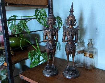 Pair of Thai Bronze Kinnari / Kinnara Statues