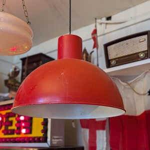 Large Vintage Red Industrial Enamel Metal Pendant Light