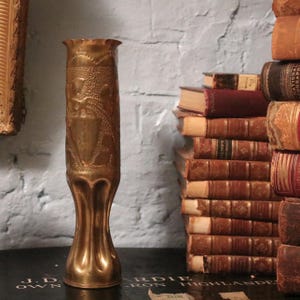 WW1 Trench Art Engraved 37-85 Shell Casing Bud Vase