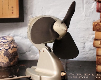 Ventilador de escritorio GEC vintage de 8 pulgadas, años 50, gris industrial