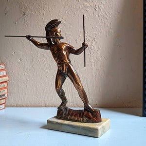Vintage Roman Gladiator Copper Plated Spelter Sculpture