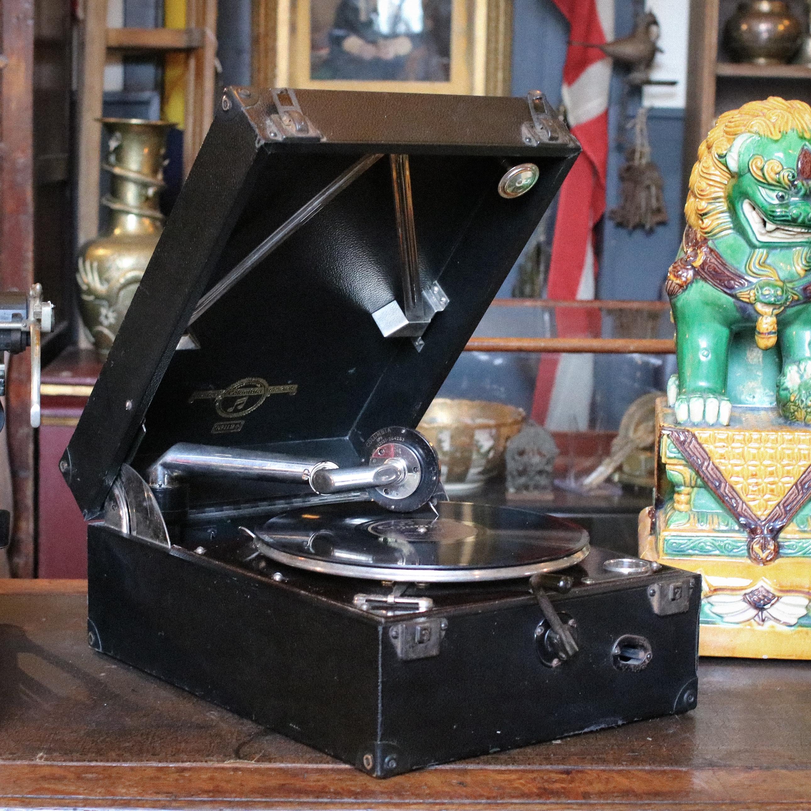 蓄音器　コロンビア、 アンティーク コロンビア蓄音機レコード:「Mid the Green Field