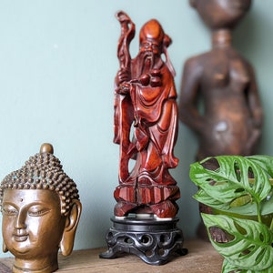 Antique Chinese Fruitwood Carving of Lohan