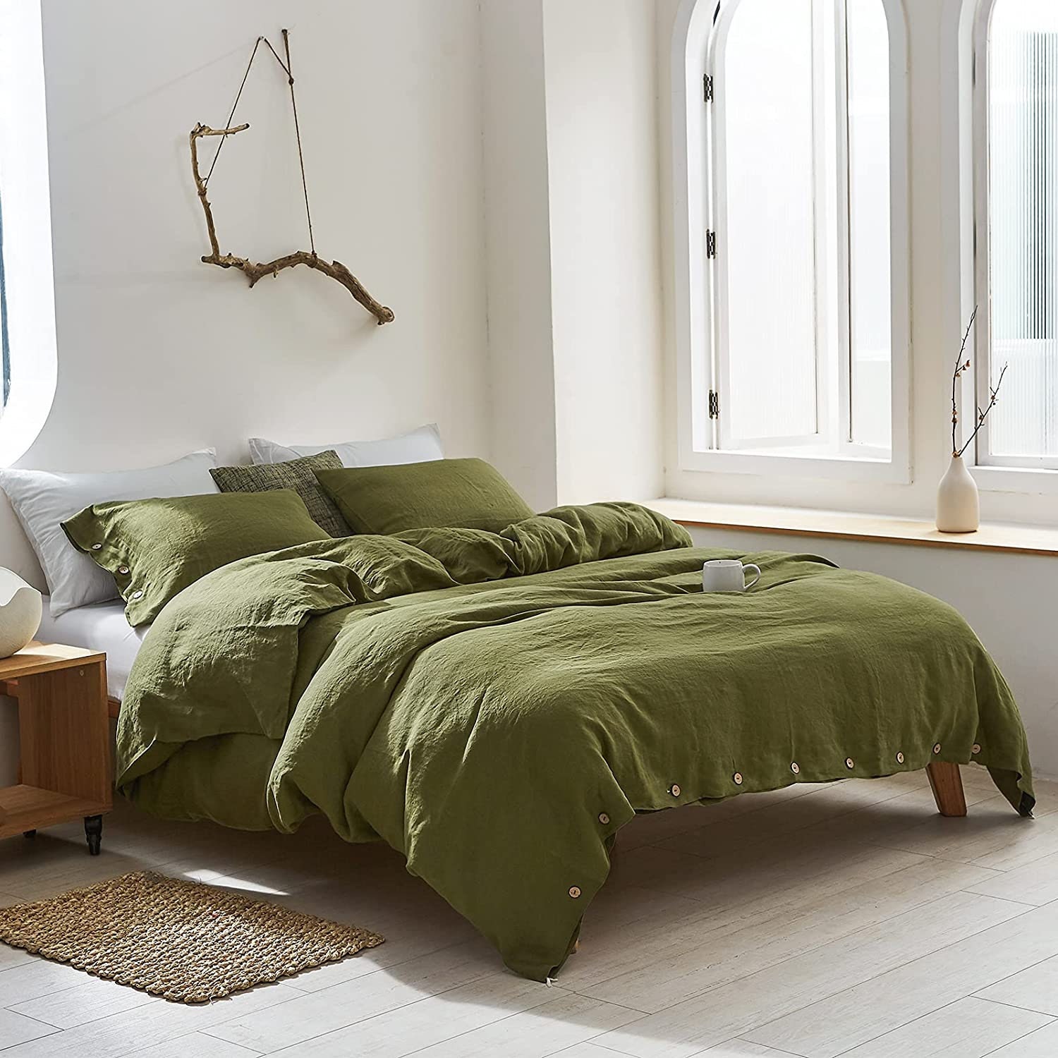 3 Piece Linen Bedding Set in Moss Green Green Linen Duvet - Etsy