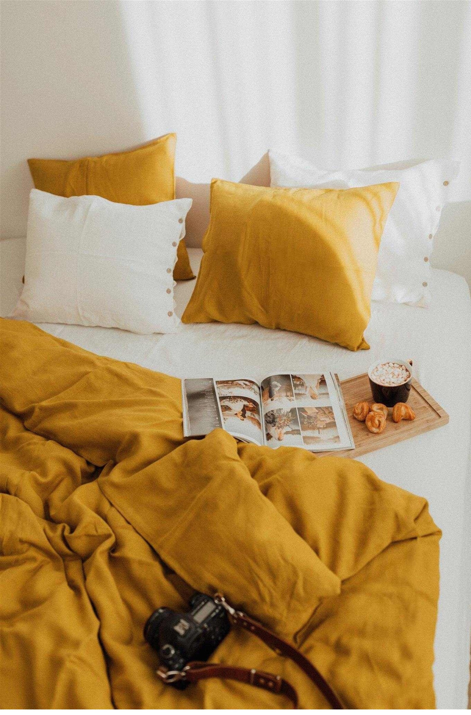 Mustard Linen Duvet Cover Washed Sky Blue Linen Duvet Cover Etsy