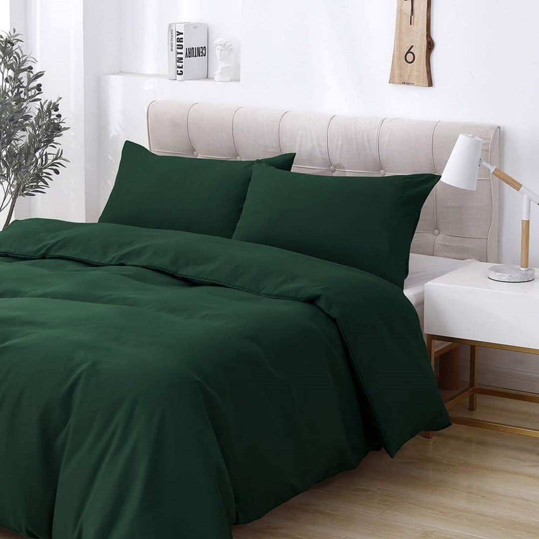 Forest Green Duvet Cover With Button Closure Luxurious Cozy Etsy