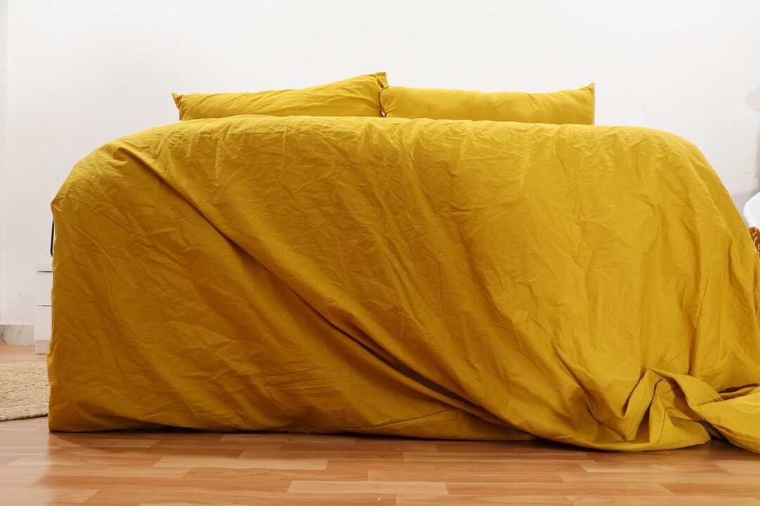 Linen Duvet Yellow Mustard Washed Linen Duvet Cover Linen King Etsy
