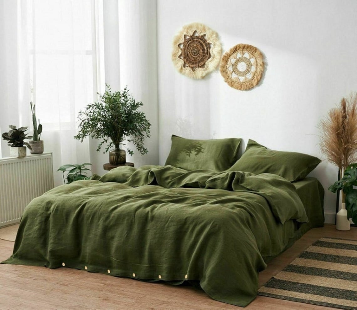 Moss Green Linen Duvet Cover Washed Linen Duvet Cover With Etsy
