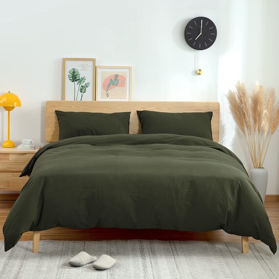 Linen Duvet Cover Dark Green Washed Linen Bedding Linen Dark Etsy