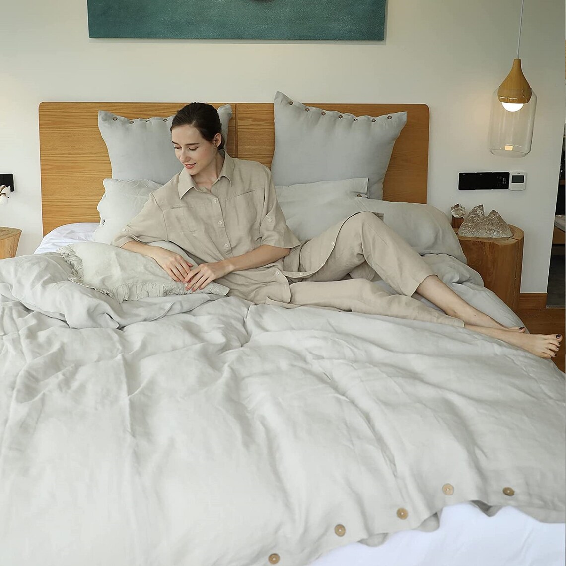 3 Piece Linen Bedding Light Grey Linen Duvet Cover and 2 Etsy