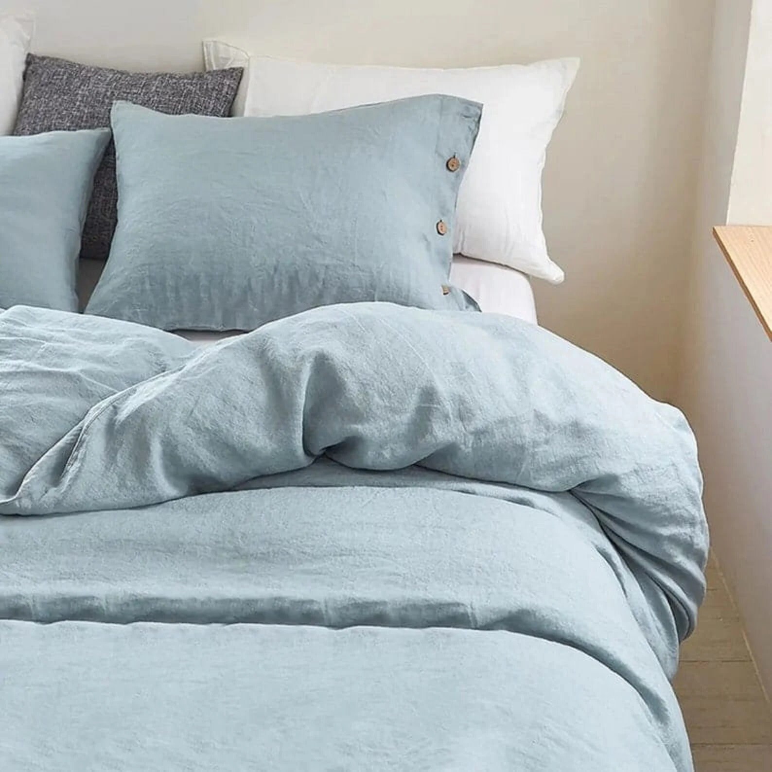 Blue Linen Bedding Set Duvet Cover Two Pillowcases Dusty Blue Etsy