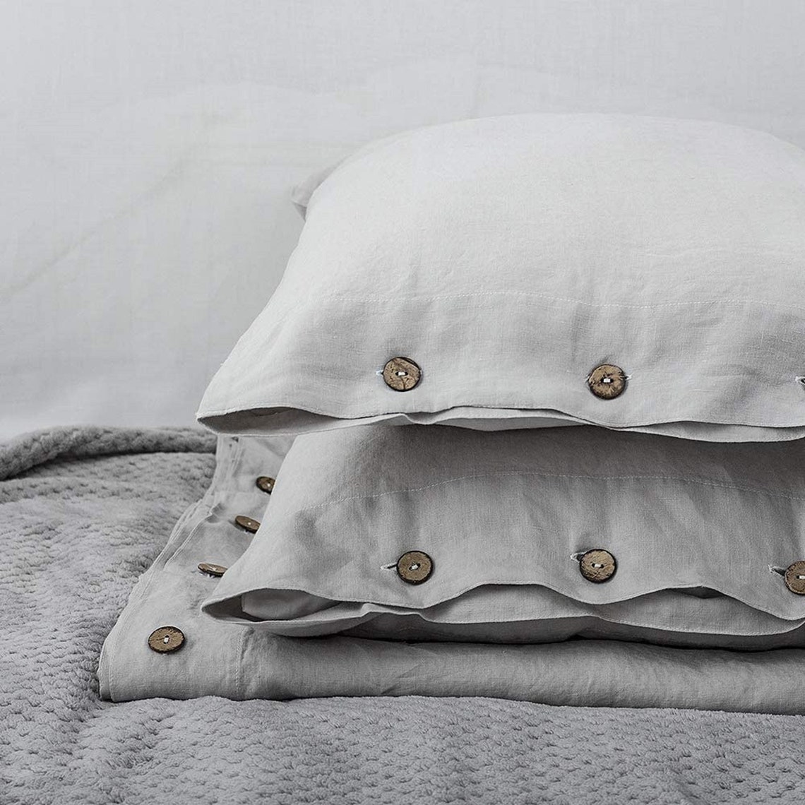 3 Piece Linen Bedding Light Grey Linen Duvet Cover and 2 Etsy