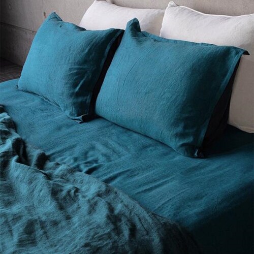 Linen Duvet Covers Teal Blue Grey Color Linen Duvet Cover Etsy