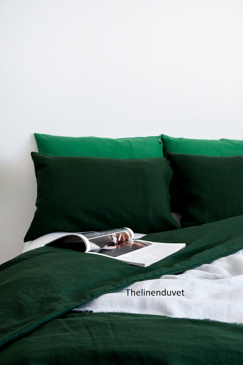 Linen Duvet Cover Washed Linen Duvet Cover Forest Green Color Etsy