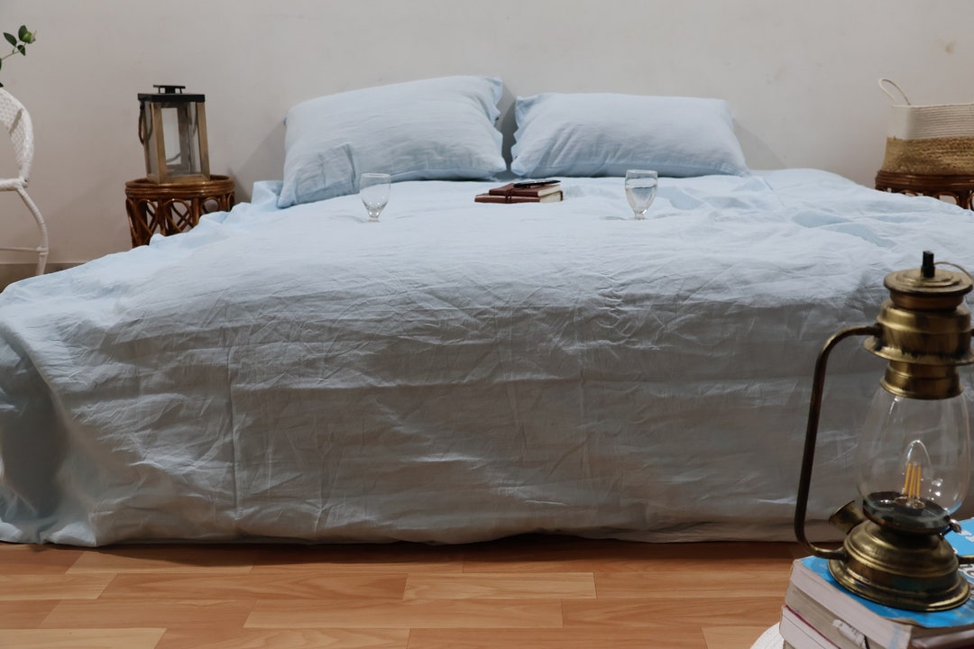 Blue Linen Bedding Set Duvet Cover Two Pillowcases Dusty Blue Etsy