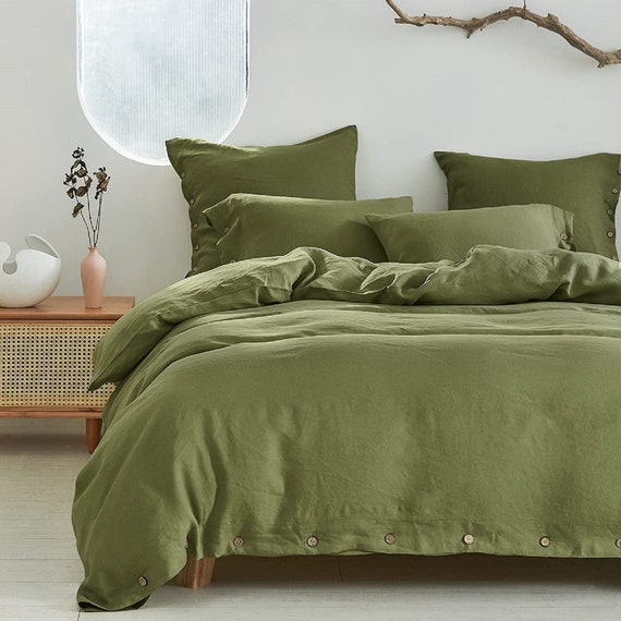 Moss Green Linen Duvet Cover Washed Linen Duvet Cover With - Etsy
