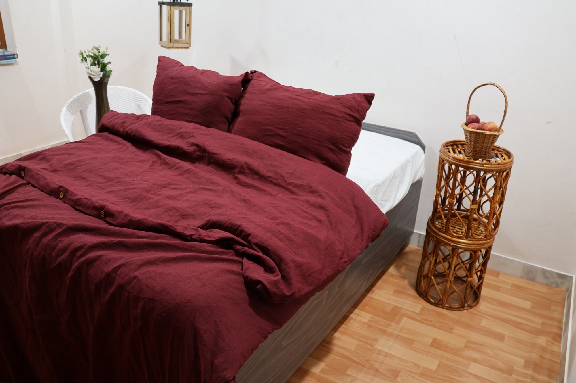 Maroon Color Linen Duvet Cover Washed Linen Bedding Linen Twin - Etsy