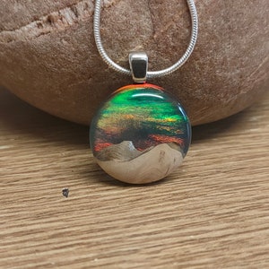 Small Opal and Wood Pendant - 5th Wedding Anniversary Gift - Wood and Resin Jewellery - Gifts for Her - Northern Lights Pendant - Bohemian