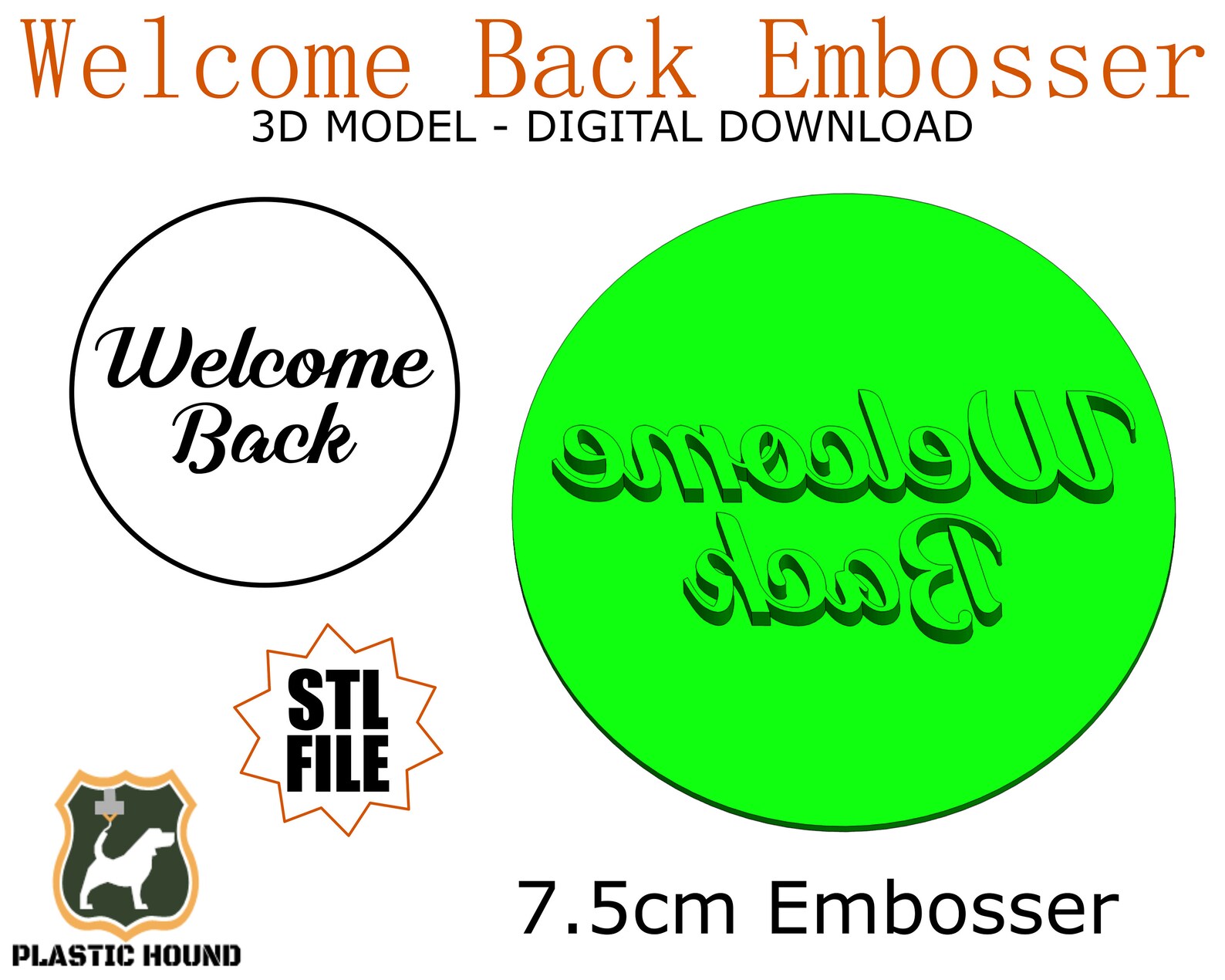 Welcome Back Script Cursive 7.5cm Embosser STL File Digital - Etsy