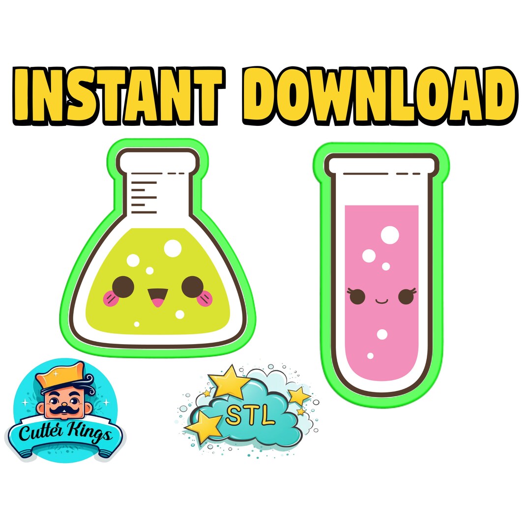 Kawaii Science Flask & Test Tube Cookie Cutter Set - STL File (digital ...