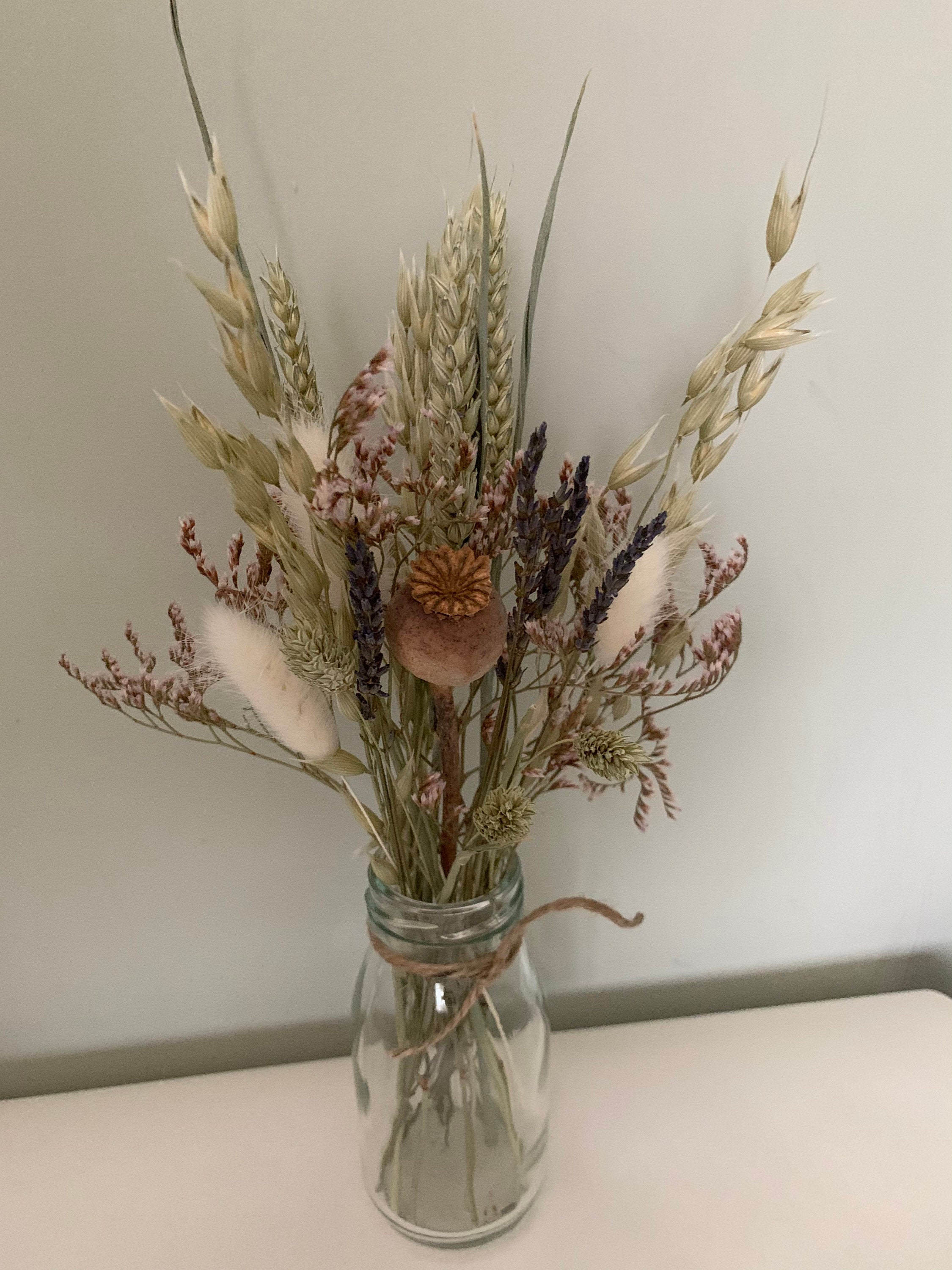 Dried flower arrangement in glass bottle country style Etsy