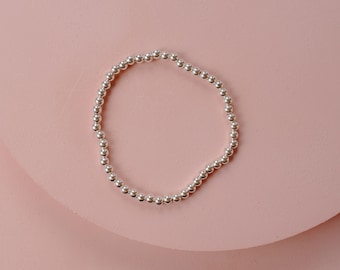 Sterling Silver 4mm Stacking Bracelet | Stacking Bracelets | Sterling Silver Beaded Bracelet | 4mm Sterling Silver Bracelet | Truebirdco