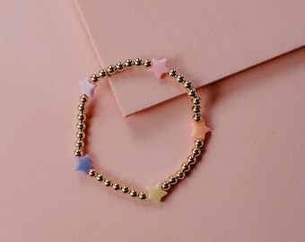 14k Gold Filled Beaded Rainbow Star Bracelet | 14k Gold Filled 4mm Star Bracelet | Rainbow Star Bracelet | Star Bracelet | Truebirdco