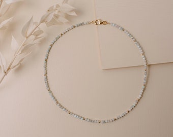 Light Blue Dainty Gemstone Necklace | 3mm Gemstone Necklace | Danity Necklace | Laying Necklace | Truebirdco