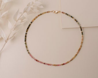 Multi Color Tourmaline Dainty Gemstone Necklace | 3mm Gemstone Necklace | Danity Necklace | Laying Necklace | Truebirdco