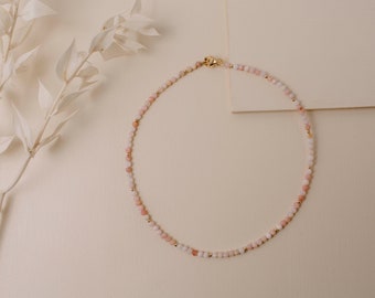 Pink Opal Dainty Gemstone Necklace | 3mm Gemstone Necklace | Danity Necklace | Laying Necklace | Truebirdco
